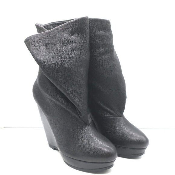 Balenciaga Fold-Over Platform Wedge Ankle Boots Black Grained Leather Size 41 - Picture 1 of 14